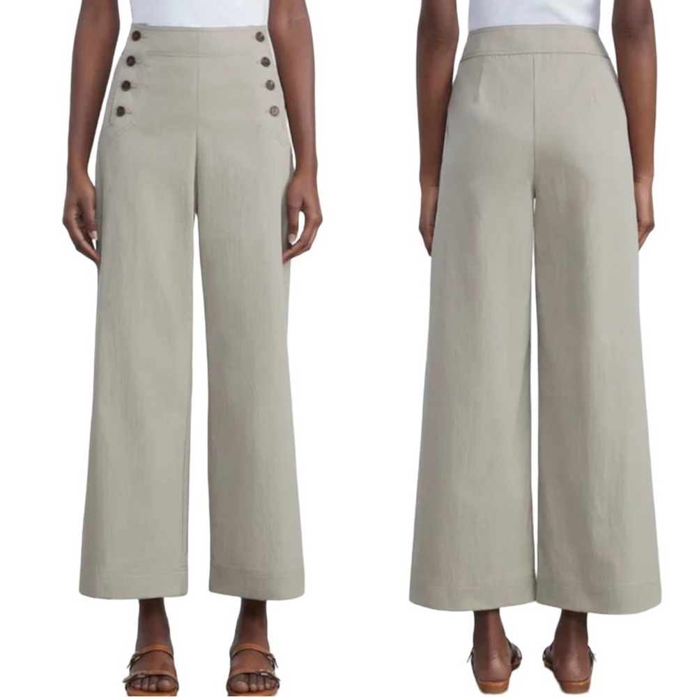 NWT Lafayette 148 New York Seabring Wide Leg Pants Green Clay Size 16